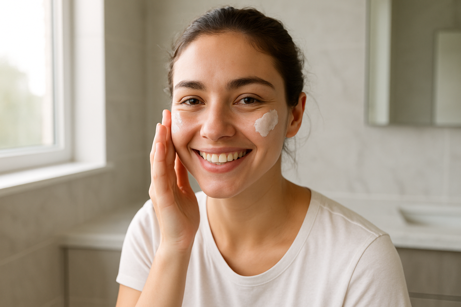 Don’t show the products and make her look as realistic as possible, keep the scene, the lighting and the pose, don’t change the character just more human